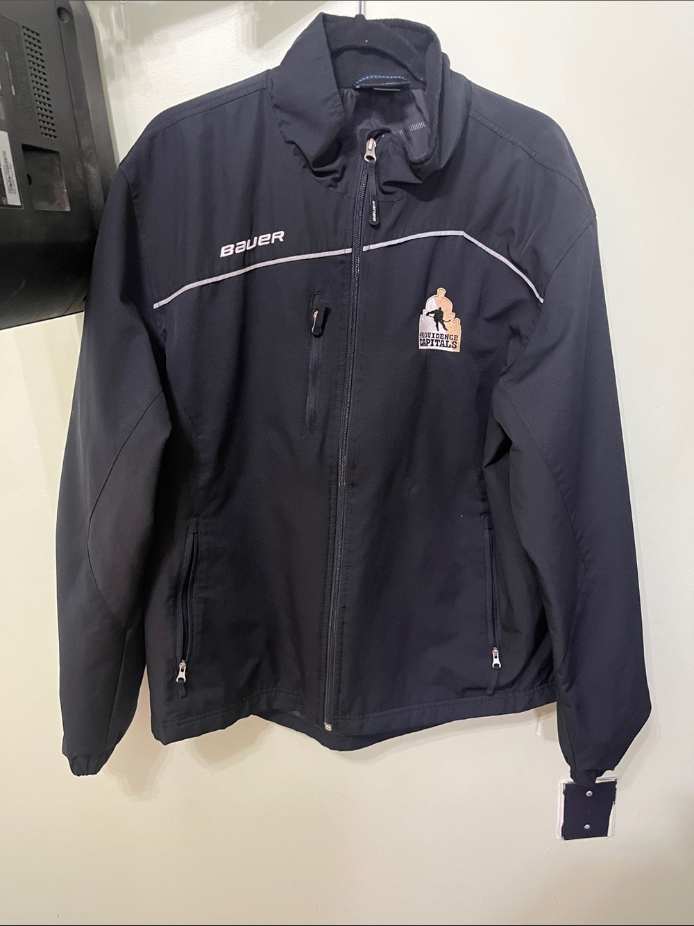 Bauer USPHL providence capitals Black Softshell Jacket with White Piping